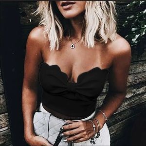 Women Solid Sexy Bow Knot Strapless Tank Top Crop